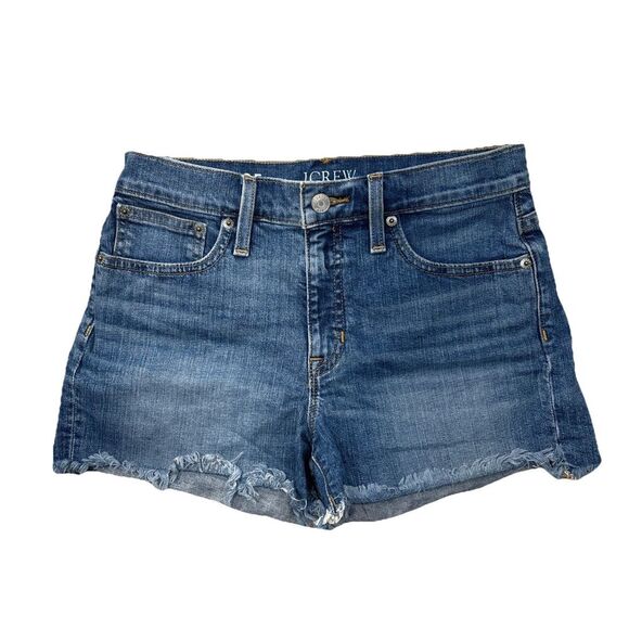 J. Crew Womens Cut-Off Denim Shorts Size 25 Blue Mid Rise Raw Hem Medium wash - Picture 1 of 9